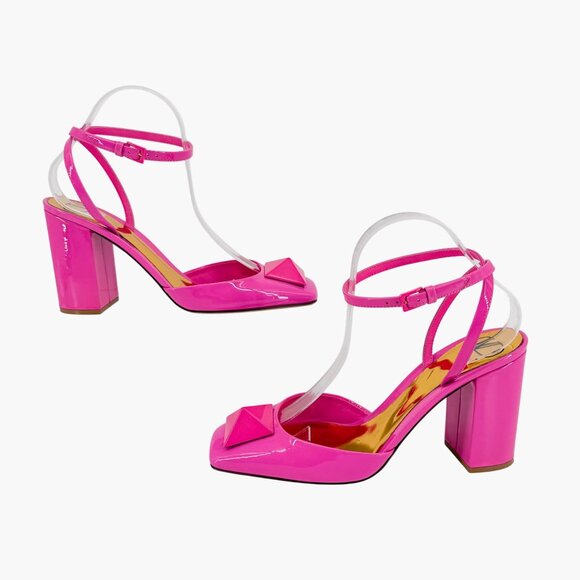 Valentino Garavani One Stud Pumps Pink Patent Leather Block Heel Size 40 US 10 - Picture 8 of 15